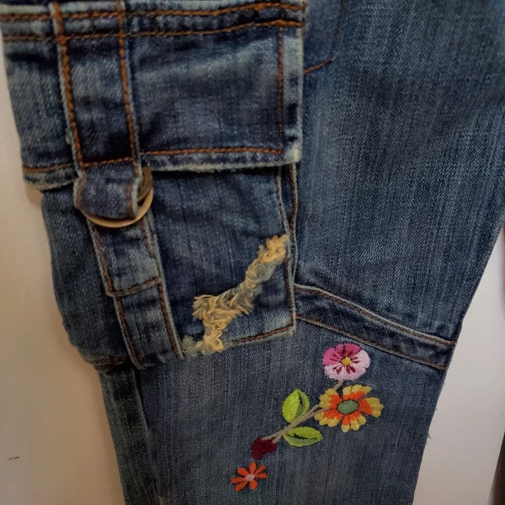 Bootcut embroidered floral studded unique jeans embellished